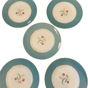 Homer Laughlin Berkshire Cavalier Eggshell VTG Floral Gold Trim 7.25” SM Plates